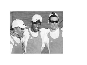 Cuban rowers, from left to right, Leosmel Ramos, Manuel Suarez and Wilber Turro are three of four Cuban defectors now in the U.S. who will seek asylum there.