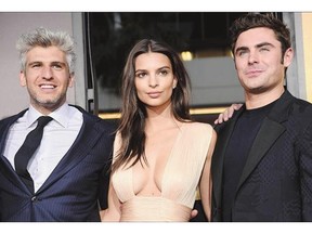 Director Max Joseph, left, with Emily Ratajkowski and Zac Efron, stars of the new movie, We Are Your Friends.