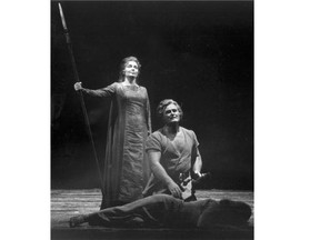 FILE - In this Sept. 14, 1976, file photo, Roberta Knie, as Brunnhilder and Jon Vickers, in Siegmund, are seen in the San Francisco Opera's production of "Die Walkure" (The Valkyrie) in San Francisco. The Royal Opera House said, Sunday, July 12, 2015, that the Canada-born Vickers, nicknamed "God's tenor" for his voice and his Christian beliefs, has died. He was 88. (AP Photo/File)