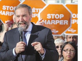 Federal NDP leader Thomas Mulcair made a stop in Saskatoon on Monday at candidate Sheri Benson's of ce.