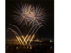 Fireworks display performed during the PotashCorp Fireworks Festival at River Landing in Saskatoon, September 4, 2015.