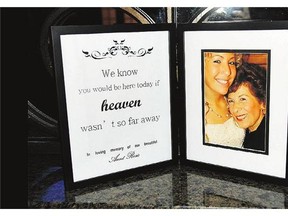 A framed photograph of Lauren Chertok and her late Aunt Rosie Van Acker, who died two weeks before her wedding. At the wedding reception, Chertok displayed the photograph of the two of them taken at Chertok's Sweet 16 party, and lit a candle in her honour.