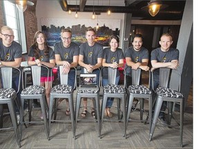From left: 7Shifts staff members Johannes Lindenbaum, Martina Nagy, Nick Day, Jordan Boesch, Andree Carpentier, Anthony Haid and Ryan Padget. The tech company is based out of Regina and makes scheduling apps for restaurants.