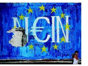 The German word for No is combined with the EU flag and a euro symbol in graffiti in Athens on Wednesday. mean investors have few safe havens. (A team would be Jitters in European markets and a stock collapse in China, as well as a weak economy in Canada,