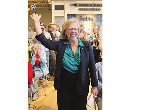 Green party Leader Elizabeth May at a campaign rally in Halifax, Monday. May has been the most active party leader on Twitter.