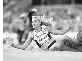 Humboldt-born Brianne Theisen-Eaton competes in the women's long jump final during competition at the 2015 Pan Am Games in Toronto on Friday. Theisen-Eaton finished fourth.
