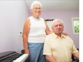 Irvine Driedger, who suffered a massive stroke four years ago, participates in music therapy sessions with his wife Donna.