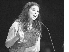 Jess Moslaluke wins the female artist of the year award at the Canadian Country Music Association Awards in Halifax Sunday.