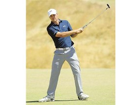 Jordan Spieth reacts after missing a putt on the sixth hole during the second round of the U.S. Open tournament at Chambers Bay on Friday in University Place, Wash.