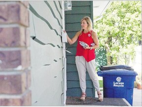 Liberal candidate Saskatoon-University Cynthia Block leaves behind promotional material at a Birch Crescent home.