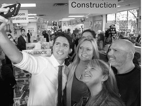 Liberal Leader Justin Trudeau makes a campaign stop at an education supply store Wednesday in Newmarket, Ont.