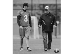 Lions kicking consultant Don Sweet talks with kicker Richie Leone. Sweet, a former CFL kicker, is the go-to guy for several kickers around the league when they need a helping hand.