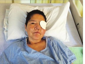 Marlene Bird, shown here recovering in St. Paul's Hospital after she was attacked and set on fire last June 1, now lives in a northern village with her partner.