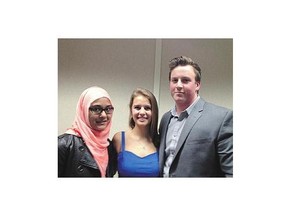 Members of the Saskatoon Police Service's youth advisory committee. From left: Fariha Hashim, Morgan Cote and Walker Paterson.