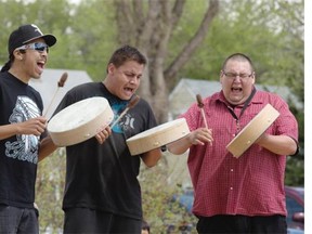 File Photo. Members of the Young Thunder Drummers take the stage outdoors during the third annual St. Frances Cree Language Festival, May 27, 2014. About 250 Cree-speaking students performed in the festival.