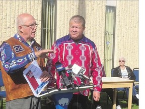Metis Nation - Saskatchewan local presidents Bryan Lee, left, and Kelvin Roy are urging Saskatchewan residents who self-identified as Metis in the last census to attend a meeting in Saskatoon on Sept. 26.