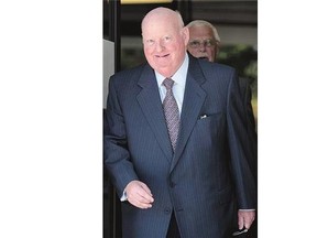 Sen. Mike Duffy leaves the courthouse in Ottawa on Thursday.