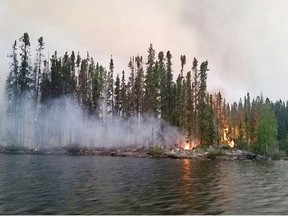 Picture of fire around Nemeiben Lake in northern Saskatchewan.
