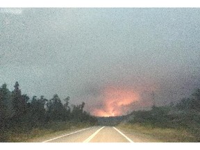 A wildfire near Sucker River Friday morning.