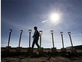 An official sod turning for the new joint-use school in the Rosewood neighbourhood took place Sept. 11, 2015 (Greg Pender/The StarPhoenix)