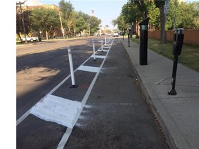 Saskatoon’s first protected bike lanes, which are set to open July 15, are starting to appear on 23rd Street East.