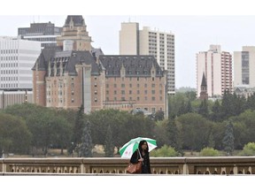 It was a cloudy day in Saskatoon on Monday, October 19th, with periods of light rainfall.