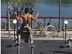 The exercise equipment at River Landing has been receiving a good workout.