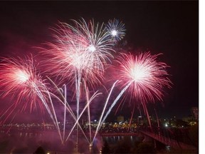 Brilliant pyrotechnics light up the sky at the PotashCorp Fireworks Festival at River Landing in Saskatoon on Friday.