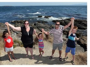 Dan Lundy, second from right, has a final wish before he goes blind — to see the ocean. The father of three, who has a congenital vision problem, travelled to Victoria from Saskatchewan with the help of a crowd-funded campaign to check it off his bucket list. Dan was with his wife, Jenn, and children Gideon, 9, right, Jaelle, 7, left, and Adaya, 4.