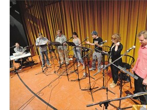 Part of the cast performs The Riderville Radio Sitcom at the Royal Saskatchewan Museum in Regina on Monday.