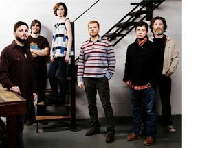 The New Pornographers — led by A.C. Newman (fourth from left) — played the Bessborough Gardens on Friday.