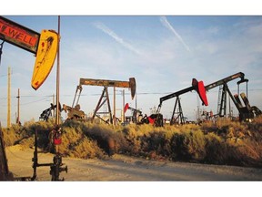 Pump jacks and wells in an oilfield on the Monterey Shale formation, in California. One of the U.S. oil industry's biggest headaches is what to do with the torrents of naturally occurring "produced water" that come out of wells along with oil and gas. The water is typically salty, but farmers can use it if treated.