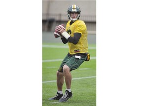 Quarterback Matt Nichols practises at Commonwealth Stadium in Edmonton on Tuesday. Could there be more unexpected passing plays in Thursday's game against the B.C. Lions like the one tried in last week's game against the Saskatchewan Roughriders?