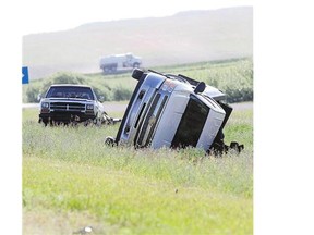 RCMP, city police and ambulance staff responded to a two-vehicle collision about two kilometres east of Saskatoon around 8 a.m. Thursday. RCMP said a westbound SUV crossed the centre lane into eastbound traffic and struck a white truck, causing it to spin out of control and roll into the south ditch. The SUV went into the north ditch. The 24-year-old man driving the truck was not injured. The 26-year-old woman driving the SUV was taken to hospital with injuries that were not considered life-threatening. RCMP said alcohol was believed to be a factor. The crash remains under investigation.