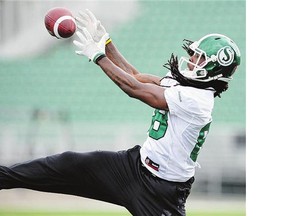 Receiver Taj Smith, shown at practice in September 2014, has been shut down by the Saskatchewan Roughriders for the remainder of the season.