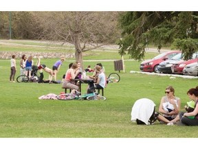 A relaxing place to enjoy the sunny warm weather was Rotary Park, Tuesday.