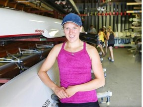 Rower Sarah Craven poses at the Saskatoon Rowing Club boathouse in Victoria Park next to the South Saskatchewan River.