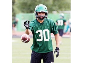 Huskies football player Kayden Johnson at practice on August 26, 2015 in Saskatoon.