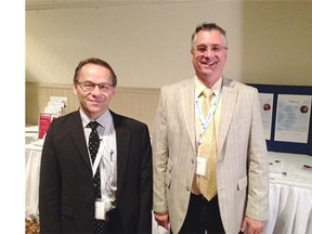 Dr. Rick Green, left, and Garry Derenoski presented at a health care conference hosted by the Greater Saskatoon Chamber of Commerce.