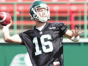 Roughriders quarterback Brett Smith throws at practice on Wednesday.