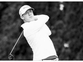 Saskatchewan's Graham DeLaet plays his shot from the ninth tee during the final round of the Travelers Championship at TPC River Highlands on June 28 in Cromwell, Connecticut.