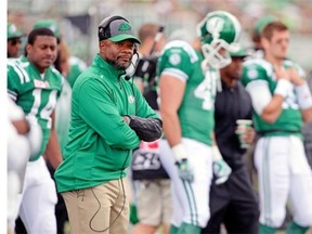 Saskatchewan Roughriders head coach Bob Dyce before the start of a game held at Mosaic Stadium in Regina, Sask. on Sunday Sep. 6, 2015.