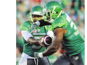 The Saskatchewan Roughriders traded quarterback Kevin Glenn, left, and running back Jerome Messam, right, on Wednesday.