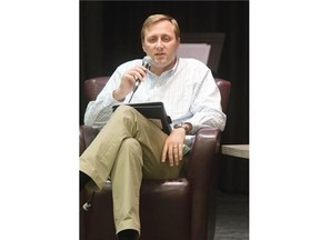 Conservative candidate Brad Trost speaks at a debate at St. Thomas More College among the Saskatoon-University riding candidates,  Friday, September 18, 2015.