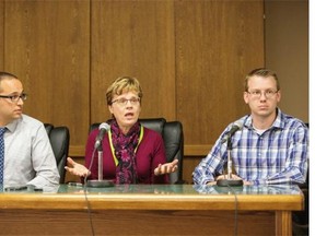 SASKATOON,SK--JULY 24/2015-- (l to r) Dr. Munier Nour, Nola Kornder and Dr. Mark Inman speak at a news conference at Royal University Hospital announcing a dedicated team created to help with  children suffering from diabetes and endocrine conditions, Thursday, September. (Greg Pender/The StarPhoenix)