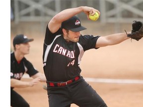 Canada's starting pitcher Sean Cleary leads his team to a 7-5 win over Argentina to remain undefeated at the WBSC Men's World Softball Championship Tuesday at Bob Van Impe Stadium in Saskatoon.