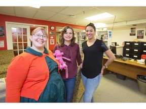 Amanda Losonsky-Prentice, Jillian Arkles Schwandt and Natalya Mason at the sexual health clinic where they are starting a fundraising campaign to renovate its offices, October 22, 2015.