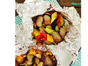 Sausage and Vegetable Foil Dinner with Garlic and Herbs