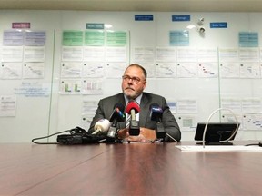 Scott Livingstone, president and CEO of Saskatchewan Cancer Agency, responds to questions from the media after a privacy breach led to 48 patients having their records accessed unneccessarily, on Monday, July 20, 2015 in Regina.