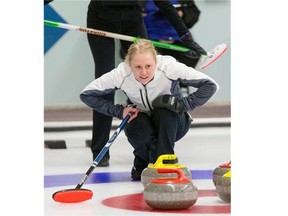 Sherry Just on a Mixed Doubles Curling team with Shawn Joyce plays at the CN Club in February 2015 in Saskatoon.